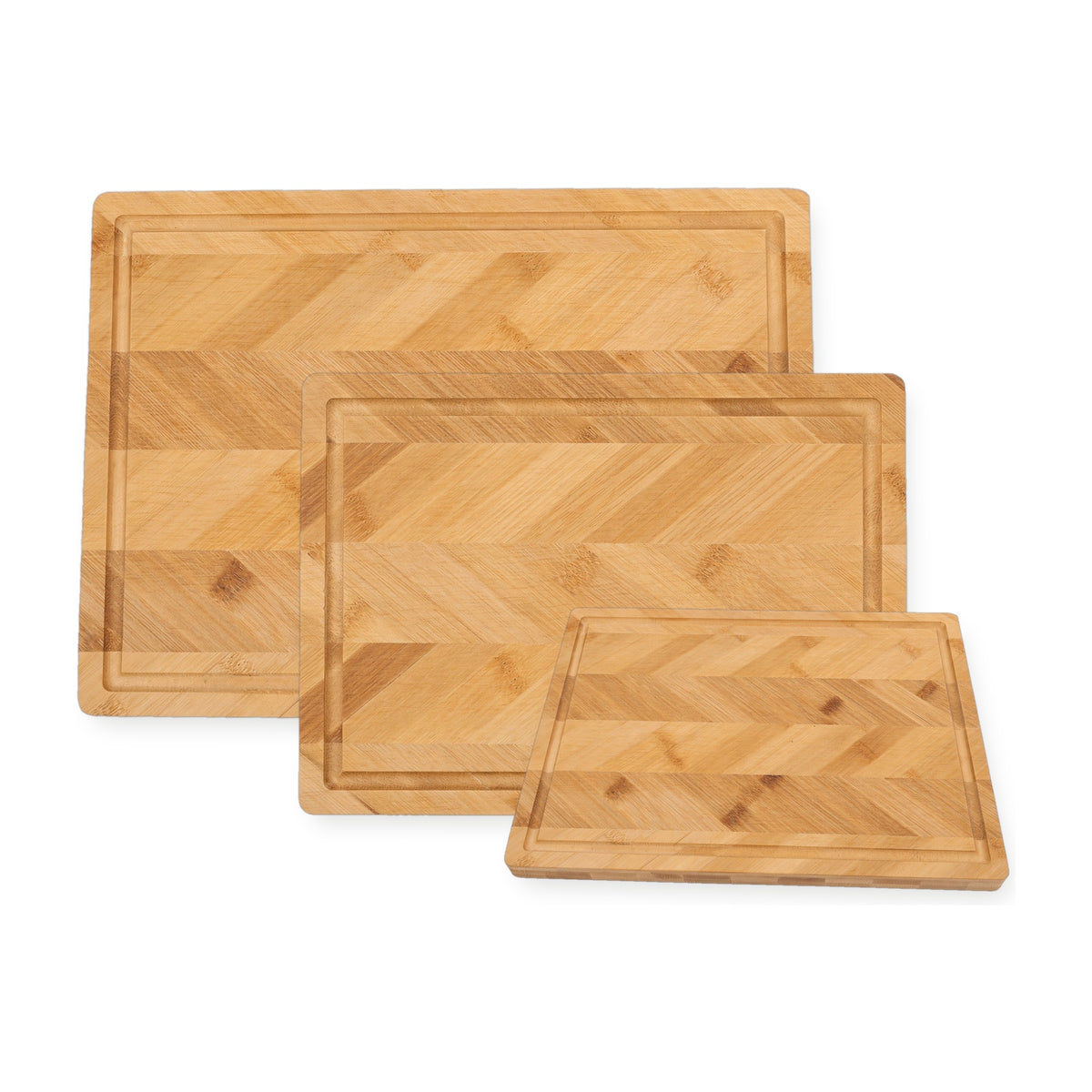 3 Piece Herringbone Bamboo Cutting Board Set