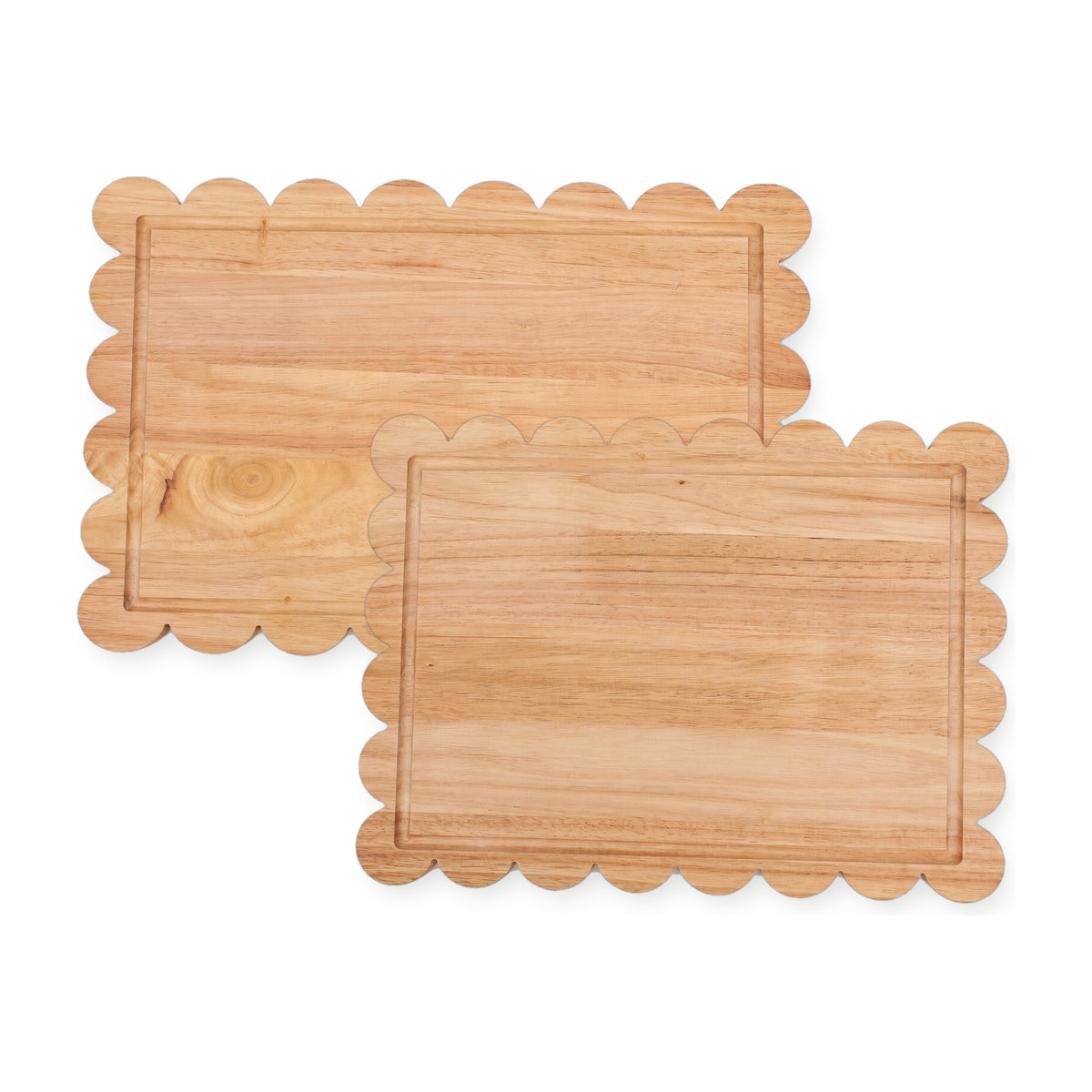 2 Piece Rubberwood Scalloped Cutting Board Set