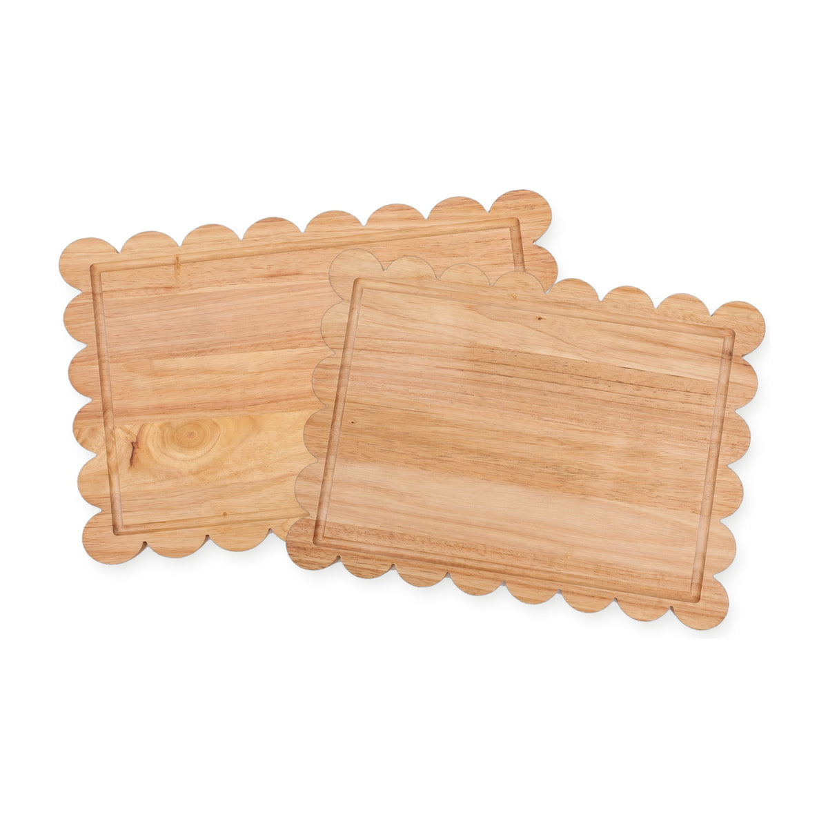 2 Piece Rubberwood Scalloped Cutting Board Set