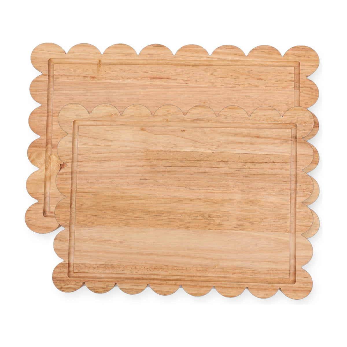 2 Piece Rubberwood Scalloped Cutting Board Set