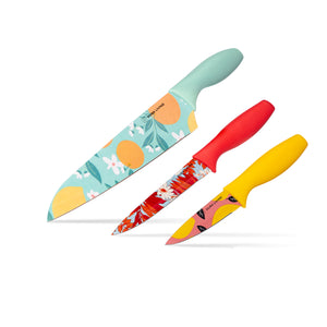 3-Piece Printed Kitchen Knife Set-Multi Color