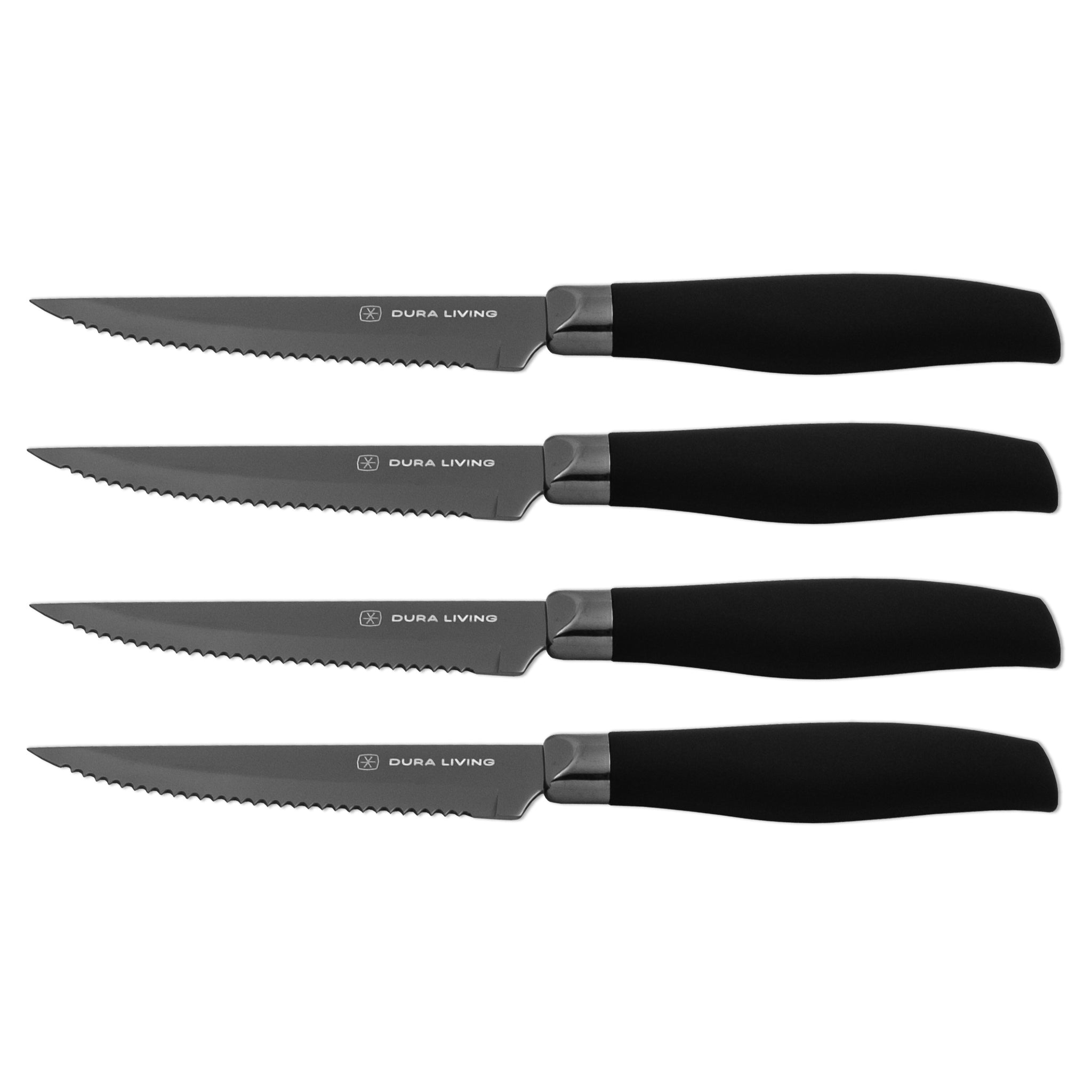 Dura Living Steak Knives - Serrated Steak Knife Set of 8 – Forged High  Carbon Stainless Steel – Full Tang – Ergonomic Handle Design, Grey Knife Set  