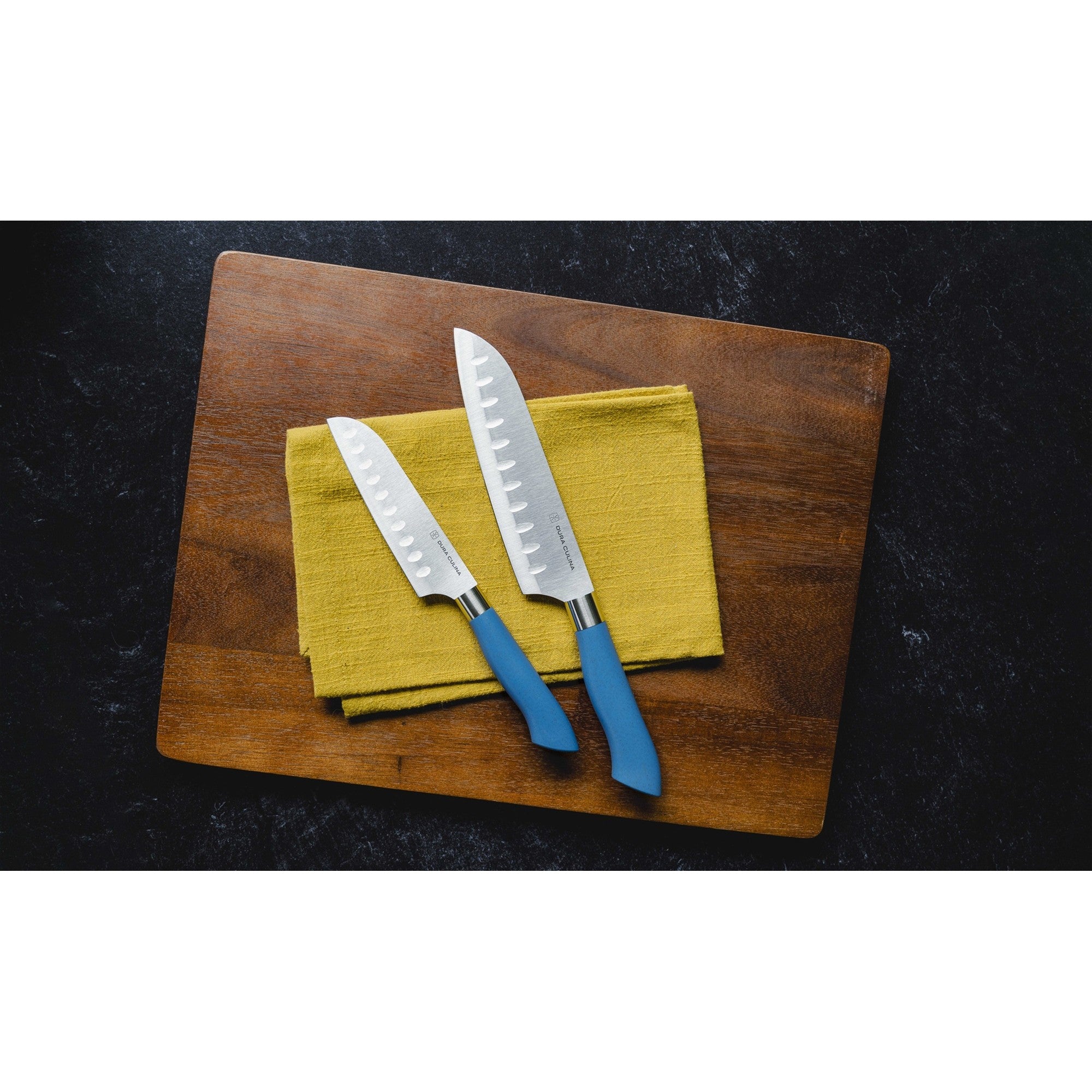 EcoCut 10 Piece Kitchen Knife Set With Blade Guards, Blue – In Use – Dura Living
