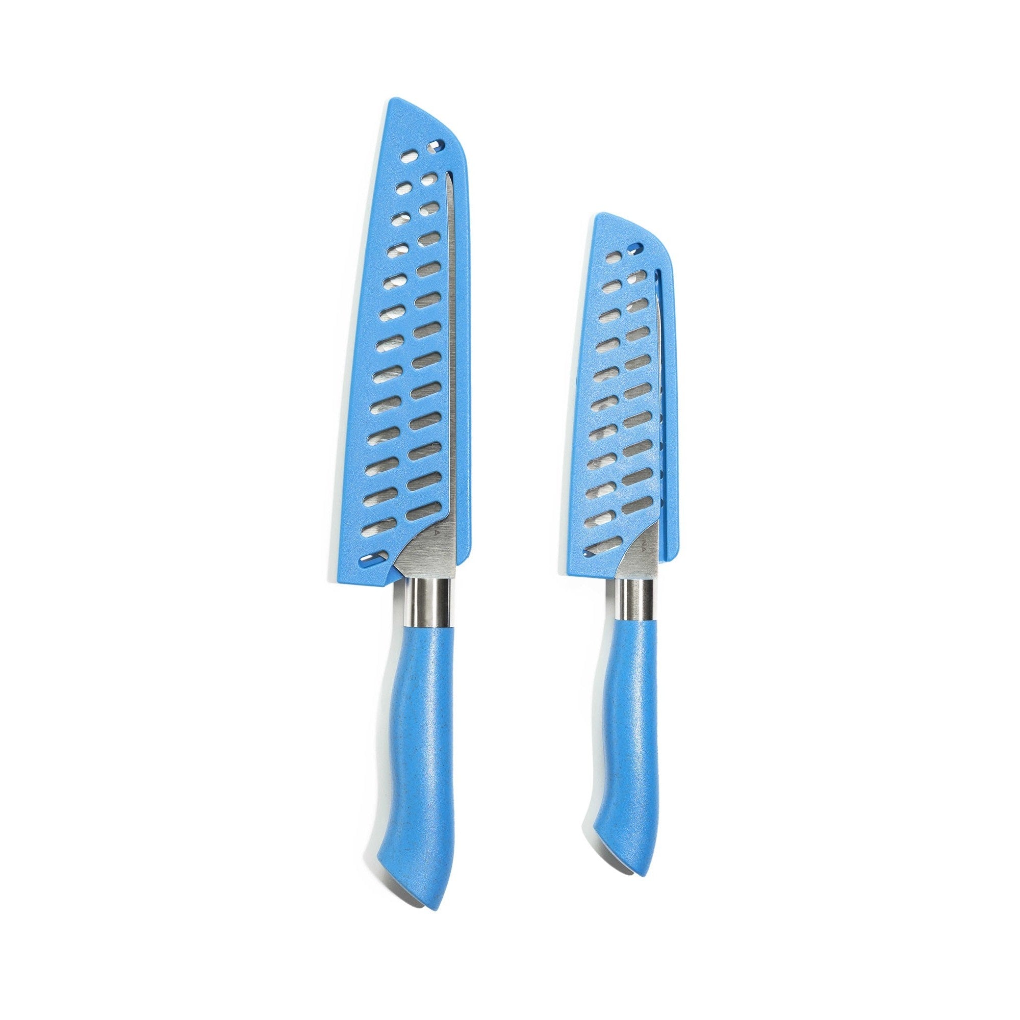 EcoCut 2 Piece Santoku Knife Set With Blade Guards, Blue – Packaging – Dura Living