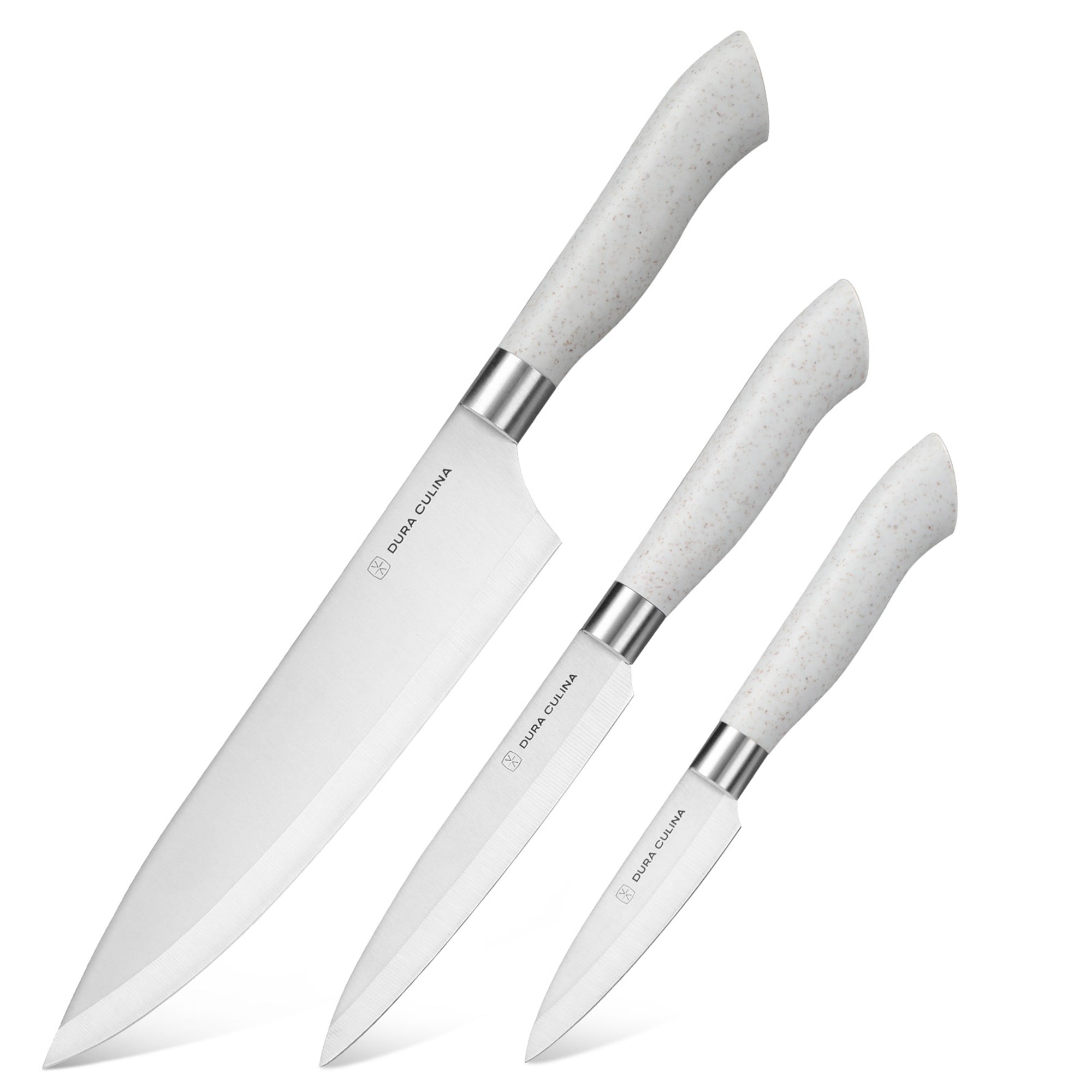 EcoCut 3 Piece Kitchen Knife Set With Blade Guards, Grey
