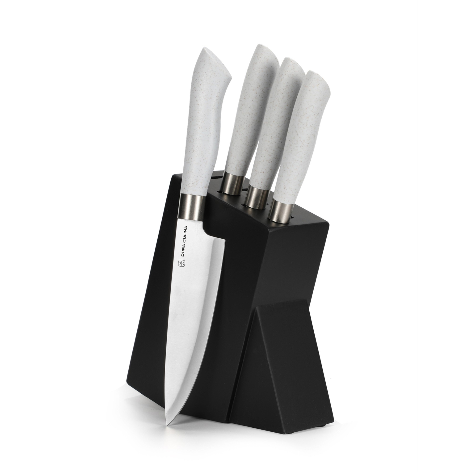 Eco-Cut 5-Piece Knife Block Set, Grey – In Use – Dura Living