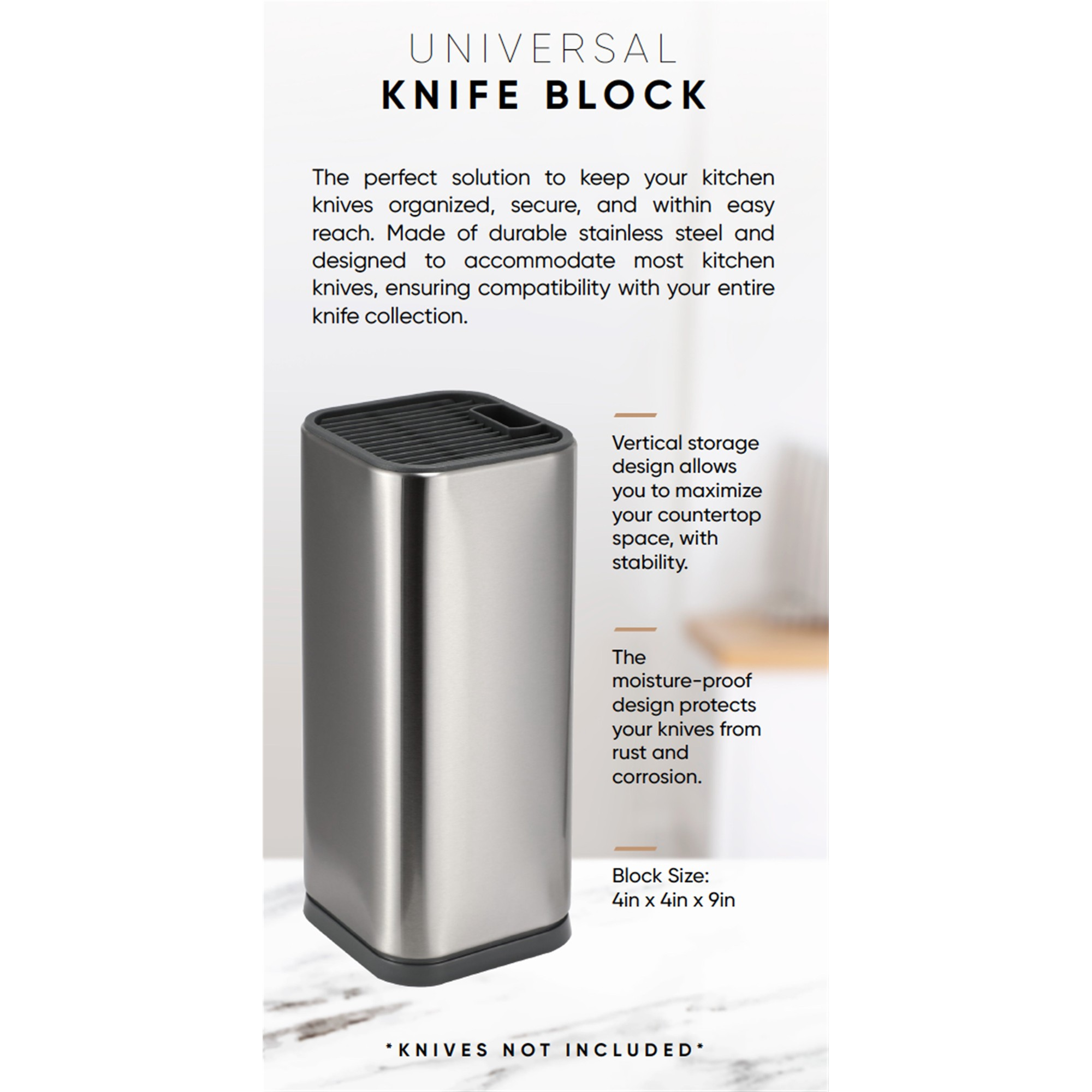 Universal Knife Block Holder, Silver – Packaging – Dura Living