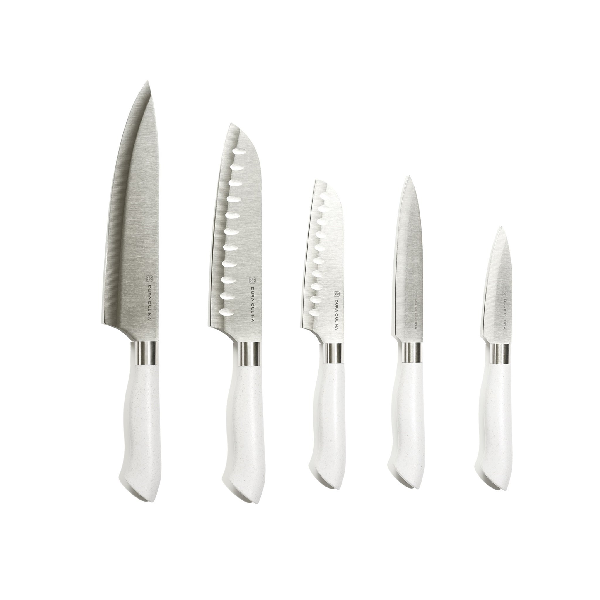 EcoCut 5 Piece Kitchen Knife Set With Blade Guards, Grey