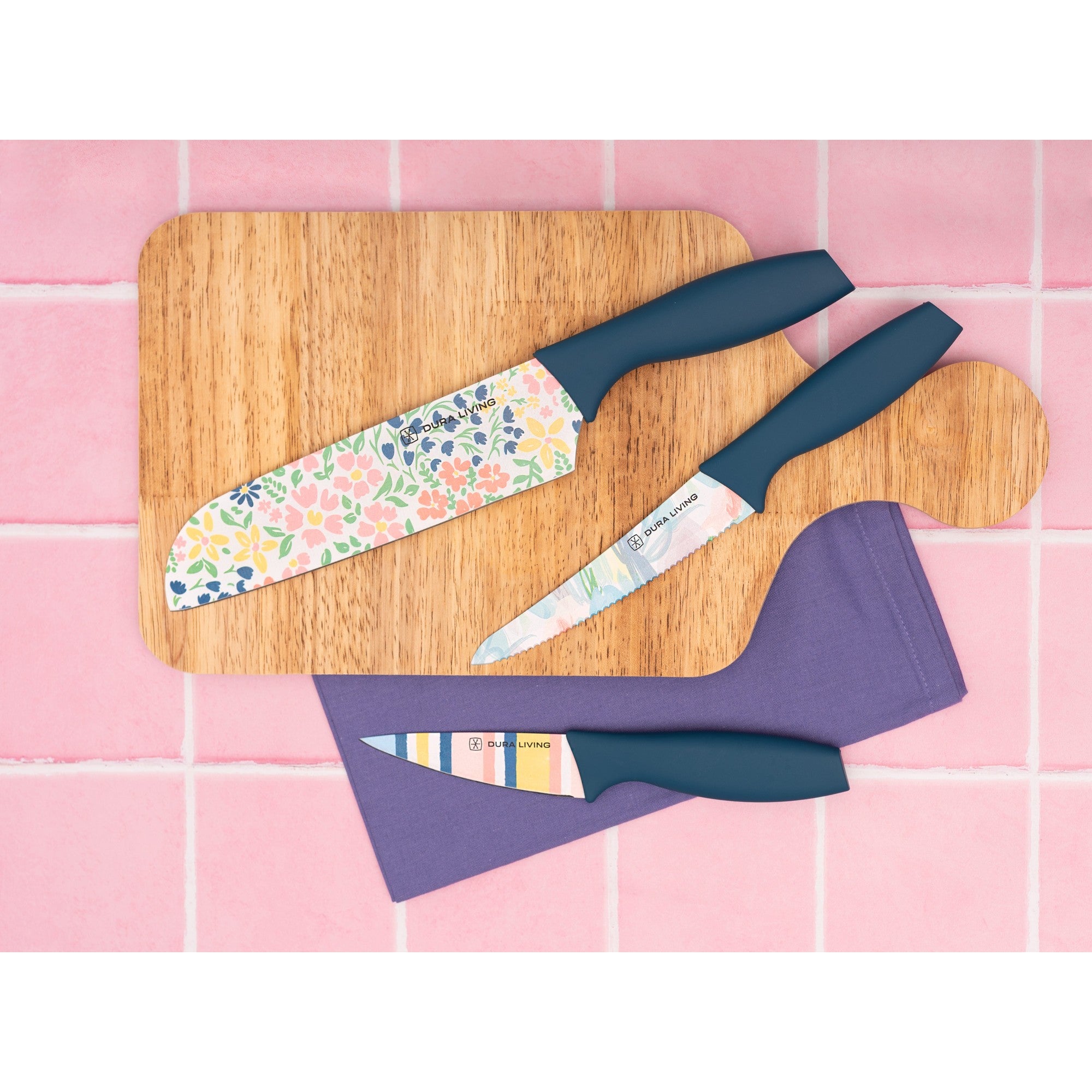 3-Piece Printed Kitchen Knife Set-Floral – Lifestyle – Dura Living