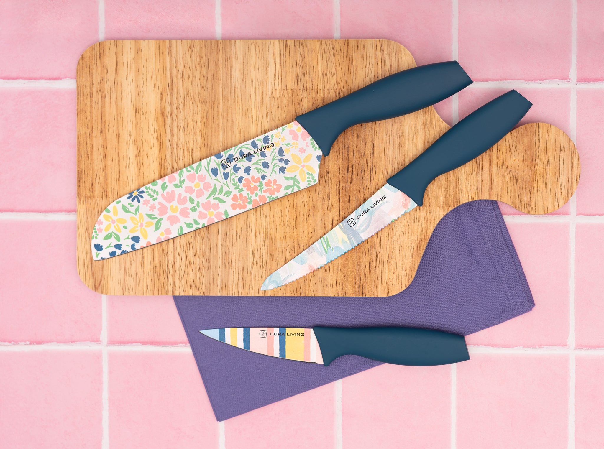 3-Piece Printed Kitchen Knife Set-Floral