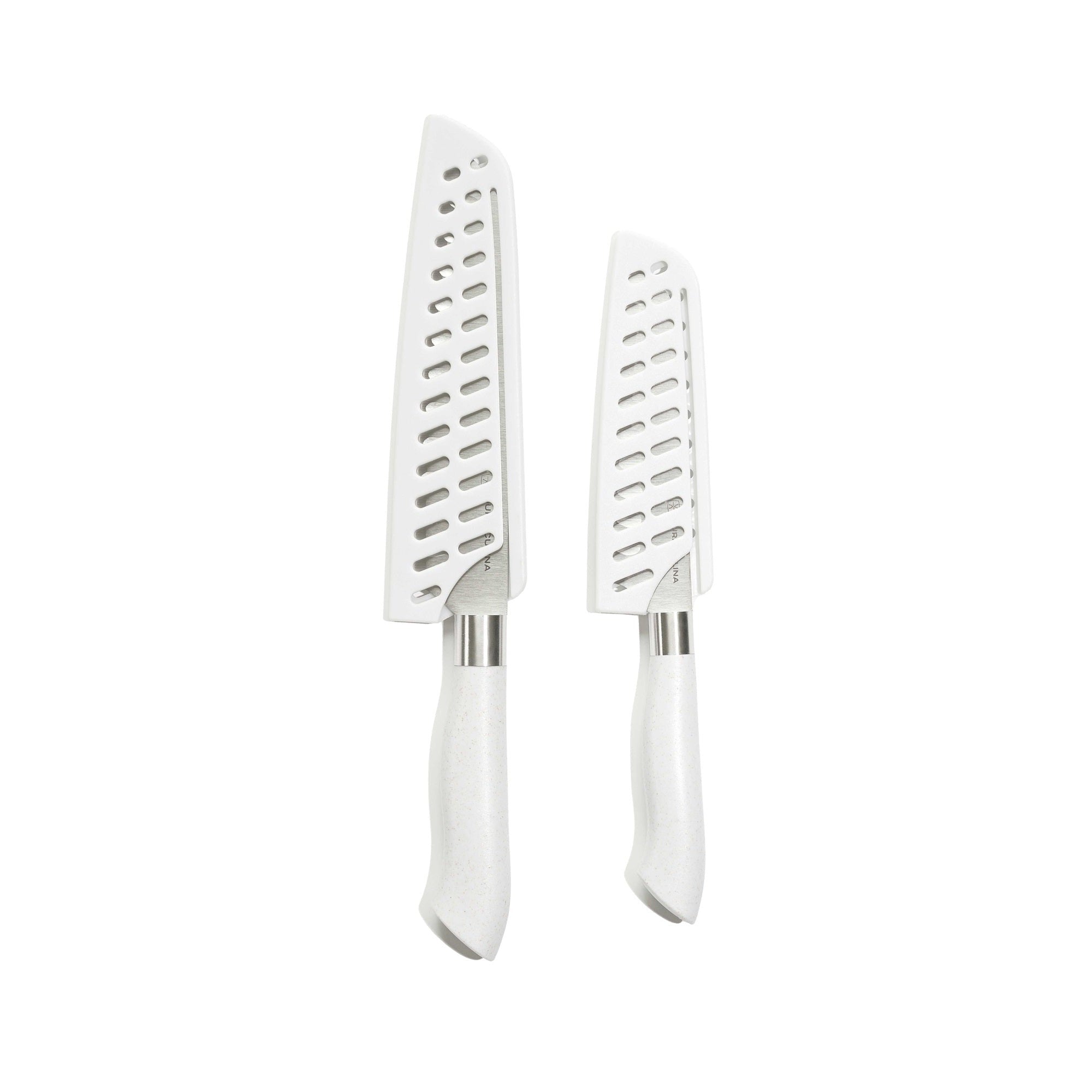 EcoCut 2 Piece Santoku Knife Set With Blade Guards, Grey – Packaging – Dura Living