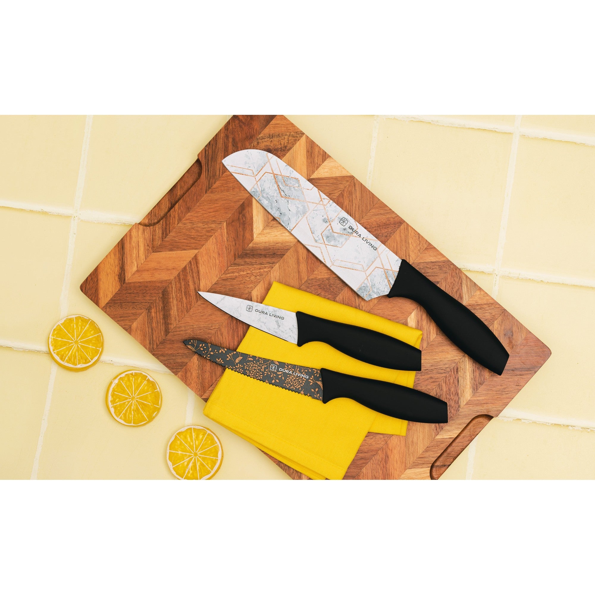 3-Piece Printed Kitchen Knife Set-Marble – Lifestyle – Dura Living