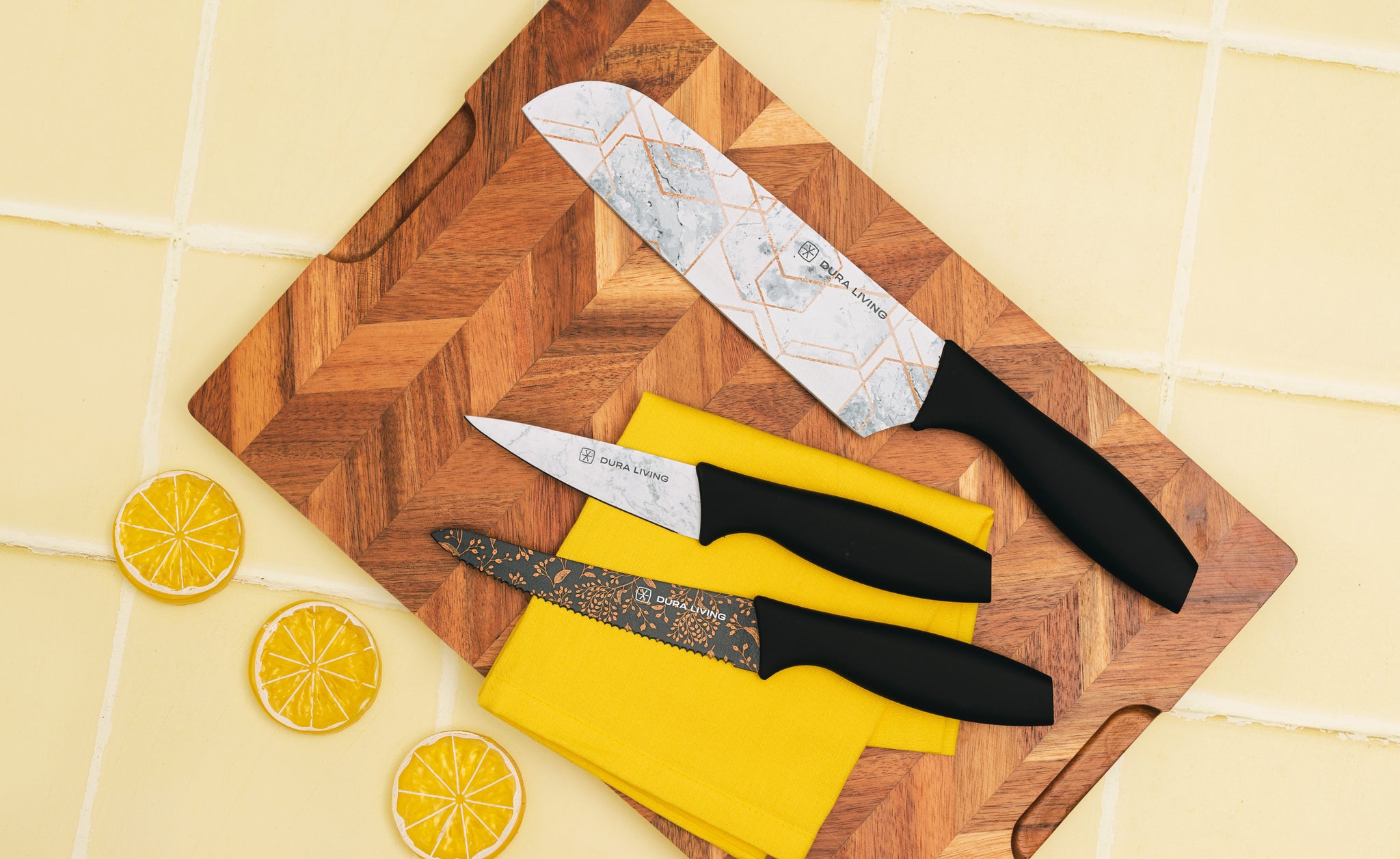 3-Piece Printed Kitchen Knife Set-Marble