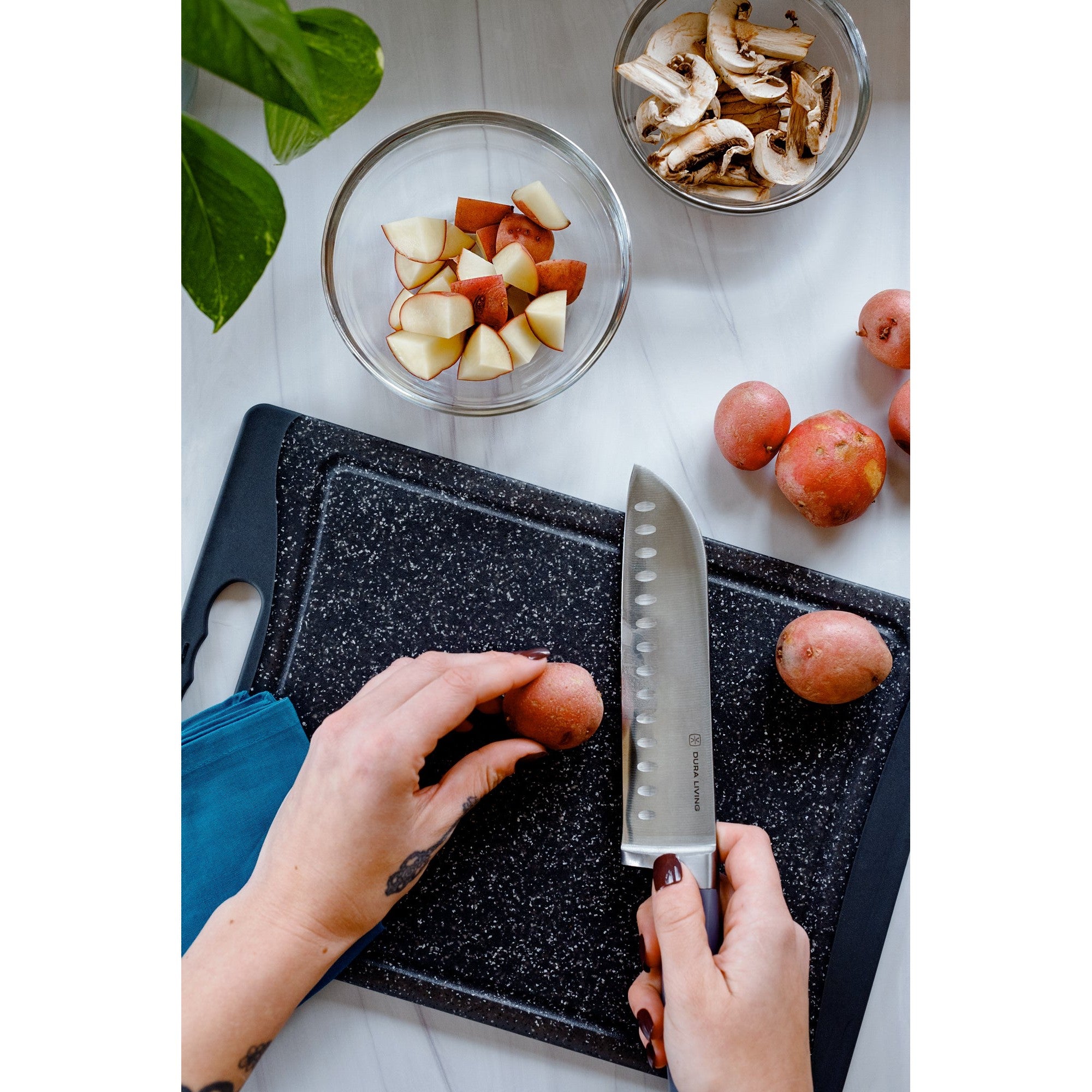Superior 7 inch Santoku Knife - Royal Blue – Scale Reference – Dura Living