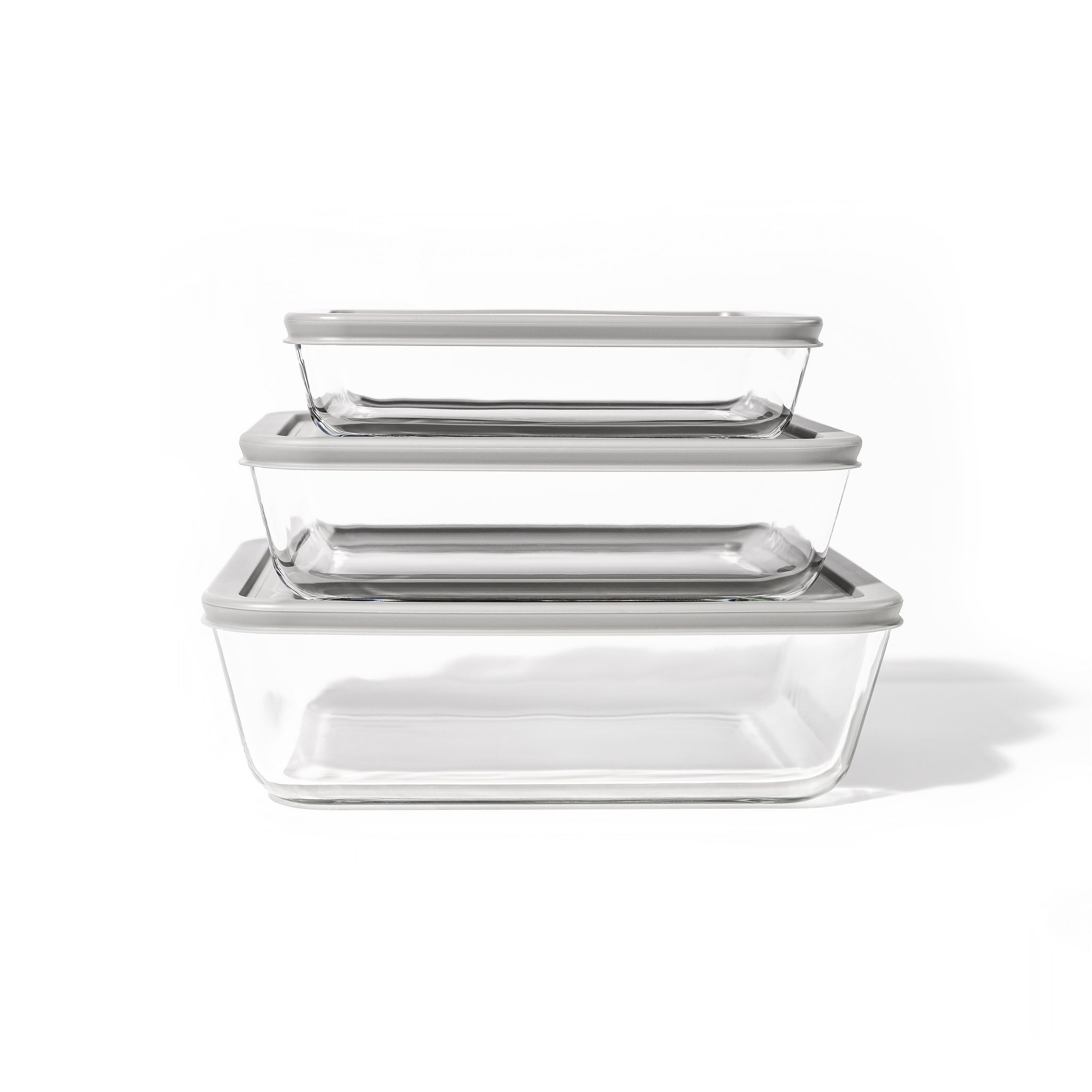 3 Piece Nested Rectangle Glassware Glass Food Storage Set, Grey