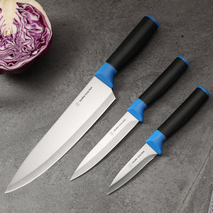 Duo-Grip 3 Piece Kitchen Knife Set With Blade Guards, Blue