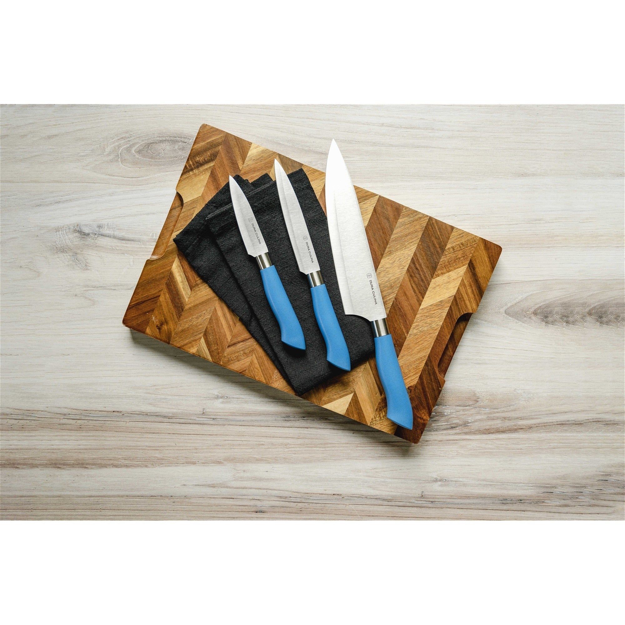 EcoCut 10 Piece Kitchen Knife Set With Blade Guards, Blue – Close-Up – Dura Living