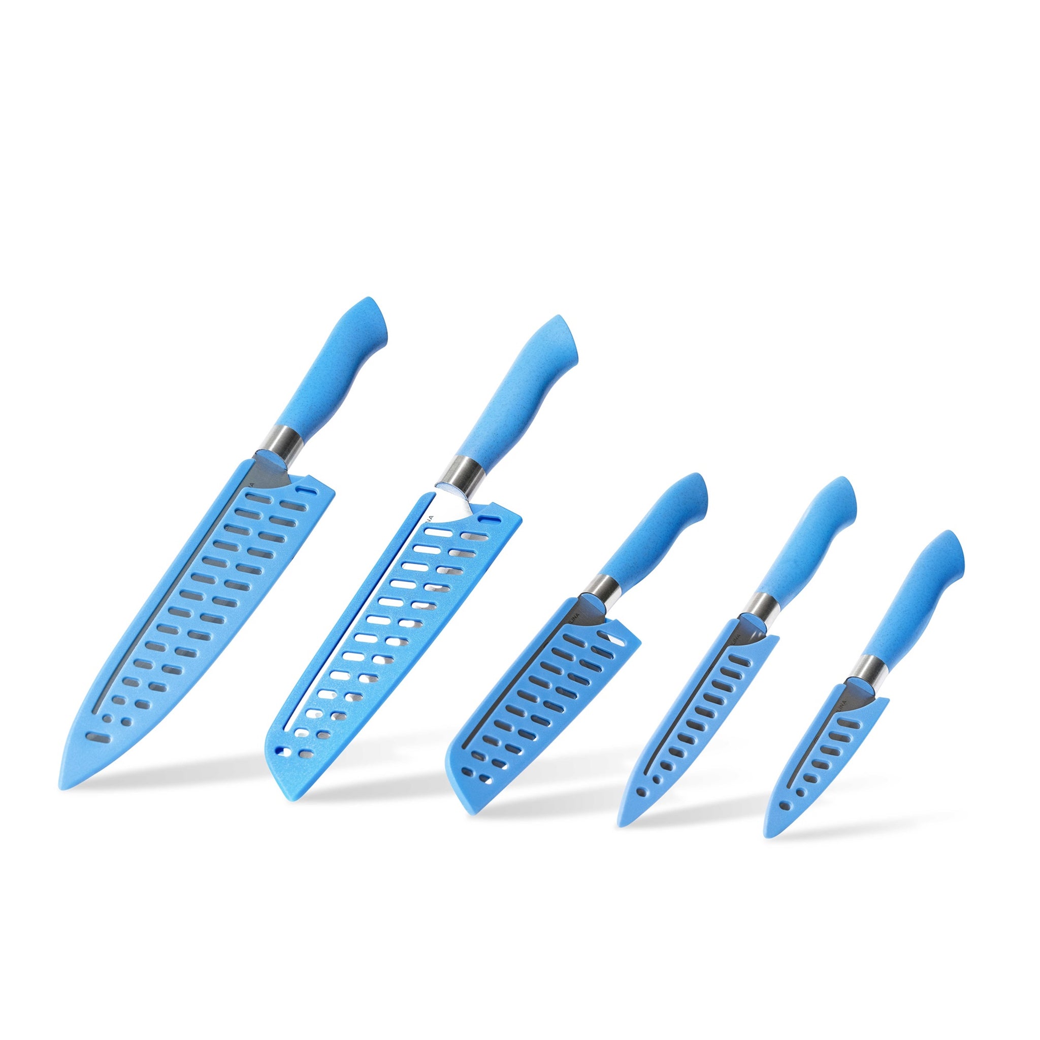 EcoCut 5 Piece Kitchen Knife Set With Blade Guards, Blue